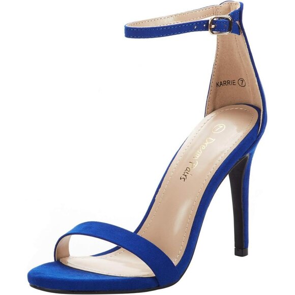 Shoes - Women's Royal-Blue Flower Ankle Strap Stiletto Round Open Toe Stylish Heel